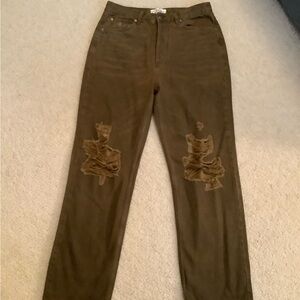 New Free People We the Free The Lasso Jeans Distressed Olive sz 29/8.
